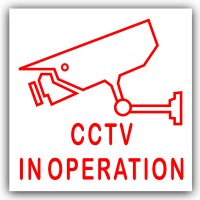 6 x CCTV In Operation-87mm x 87mm-Red on White-Camera Security Stickers-Red on White-24hr Surveillance CCTV Self Adhesive Vinyl Signs